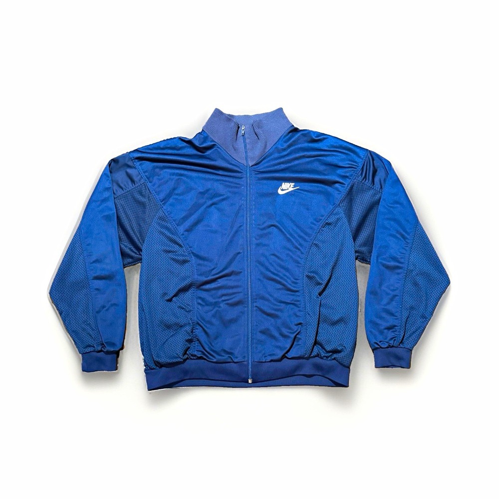 Vintage Nike Men's Blue Track Jacket XL Full-Zip Mesh Polyester Stand-Up Collar